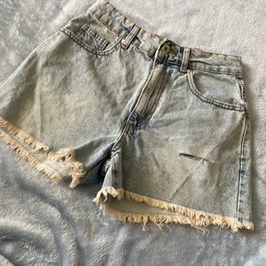 Vintage wash denim shorts.